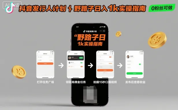 抖音发行人计划全新野路子玩法，随时随地，只要有手机，就能操作，日入1k+【揭秘】-趣酷猫资源网