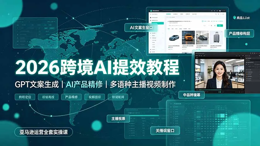 2026年跨境AI效率提升指南:GPT文案撰写+AI产品优化+多语种主播视频制作,亚马逊运营实战全攻略课程_趣客盟