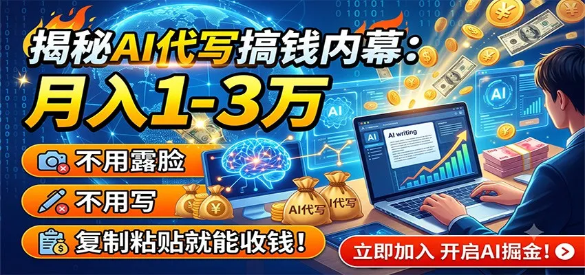 AI代写赚钱秘密大公开:轻松月入1-3万,零成本操作,无需露脸与原创,复制粘贴即可获利!_趣客盟
