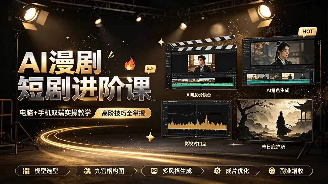 AI漫剧短剧制作进阶教程：电脑手机双端实操，影视对口型技巧×末日庇护所解析，解压必备高阶技巧全解析_趣客盟