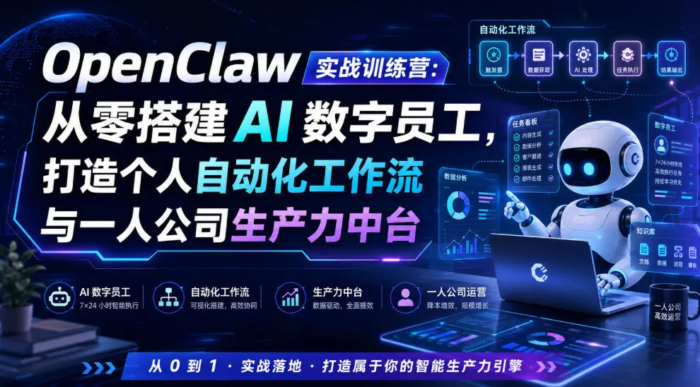 AI数字员工实战营：零基础搭建，打造个性化自动化工作流与独立企业生产力平台_趣客盟