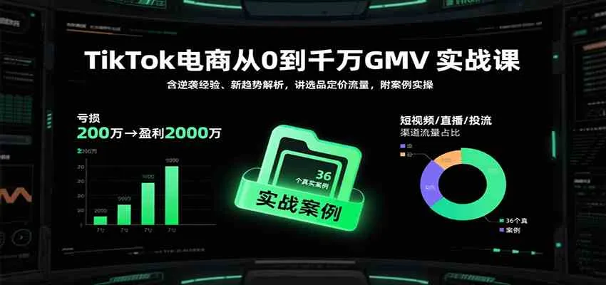TikTok电商从0到千万GMV实战课，含逆袭经验、新趋势解析，讲选品定价流量等（更新）-趣酷猫资源网