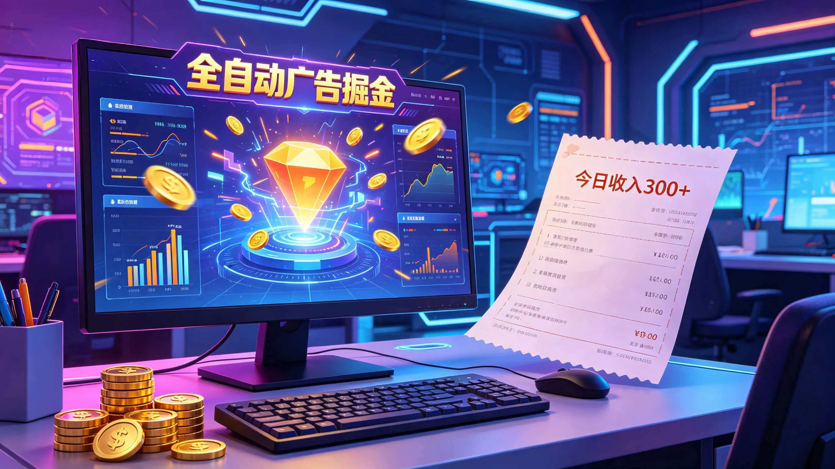 全自动广告掘金，日入300+。全程Ai自动化运行，解放双手，时间自由。收益稳定_趣客盟