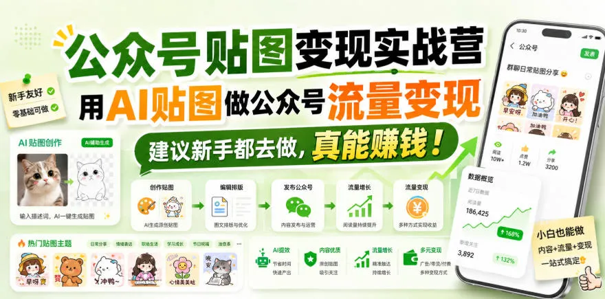 公众号贴图变现实战营,用AI贴图做公众号流量变现,建议新手都去做,真能賺钱! 公众号贴图变现实战营,用AI贴图做公众号流量变现,建议新手都去做,真能賺钱!