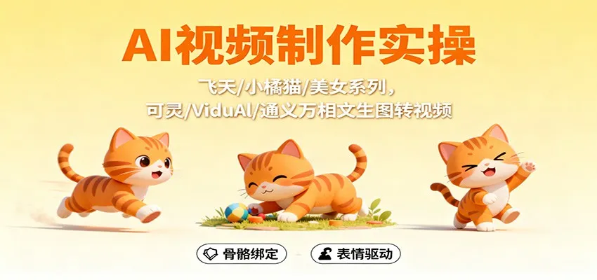 AI视频制作实操，飞天/小橘猫/美女系列，可灵/ViduAl/通义万相文生图转视频-趣酷猫资源网