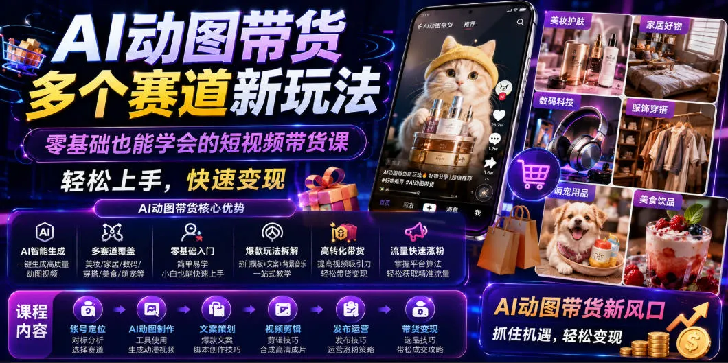 AI动图赋能多赛道短视频带货，零基础入门教程，轻松学会快速变现技巧_趣客盟