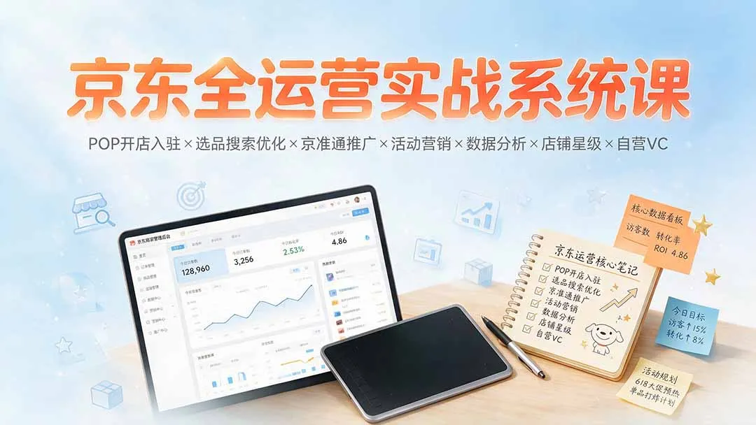 京东全链路运营实战课程：POP入驻指南×选品搜索技巧×京准通推广策略×活动营销策略×数据分析实战×店铺星级提升×自营VC深度解析_趣客盟