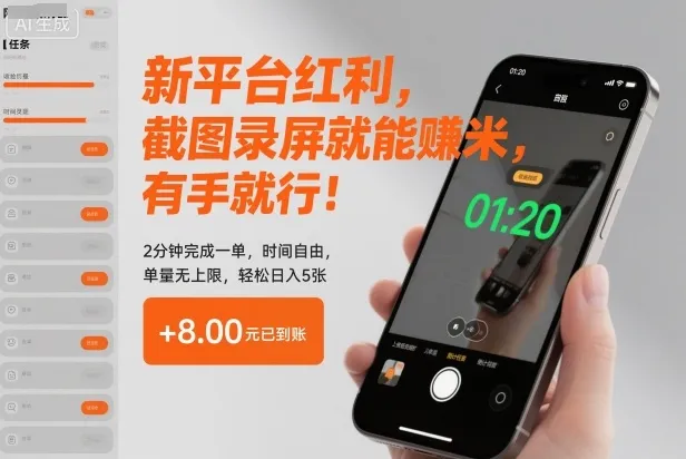 新平台红利，截图录屏就能賺米，有手就行！2分钟完成一单，时间自由，单量无上限，轻松日入5张【揭秘】-趣酷猫资源网