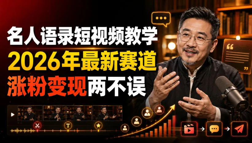 名人语录短视频教学,2026年最新赛道,涨粉变现两不误 名人语录短视频教学,2026年最新赛道,涨粉变现两不误