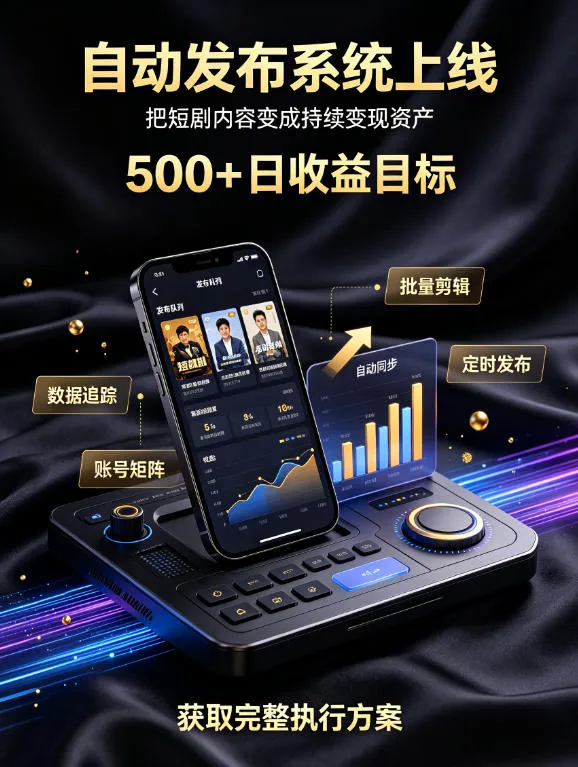 【揭秘】快手短剧项目，全自动发布内容，零熬夜制作，日入500+轻松赚，线上副业首选攻略 - 趣客盟