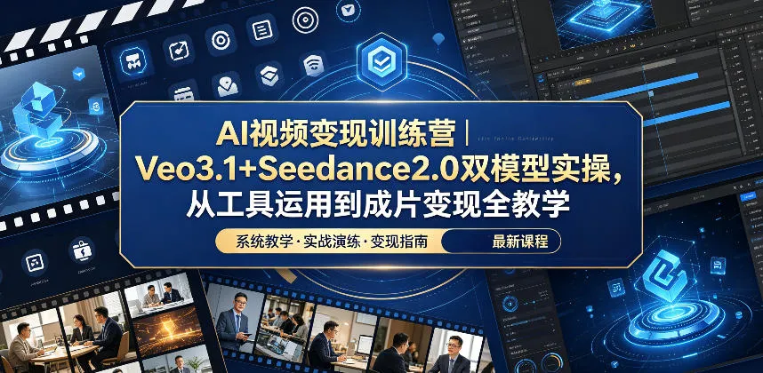 AI视频变现训练营|Veo3.1+Seedance2.0双模型实操,从工具运用到成片变现全教学_趣客盟