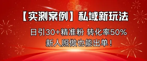 【实测案例】私域新玩法，日引30+精准粉，转化率50%，新人照做也能出单！-趣酷猫资源网