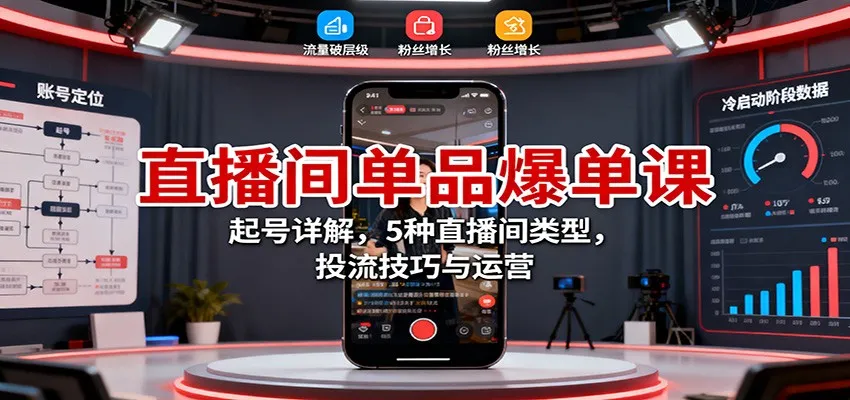 直播间单品爆单课：起号详解，5种直播间类型，投流技巧与运营-趣酷猫资源网