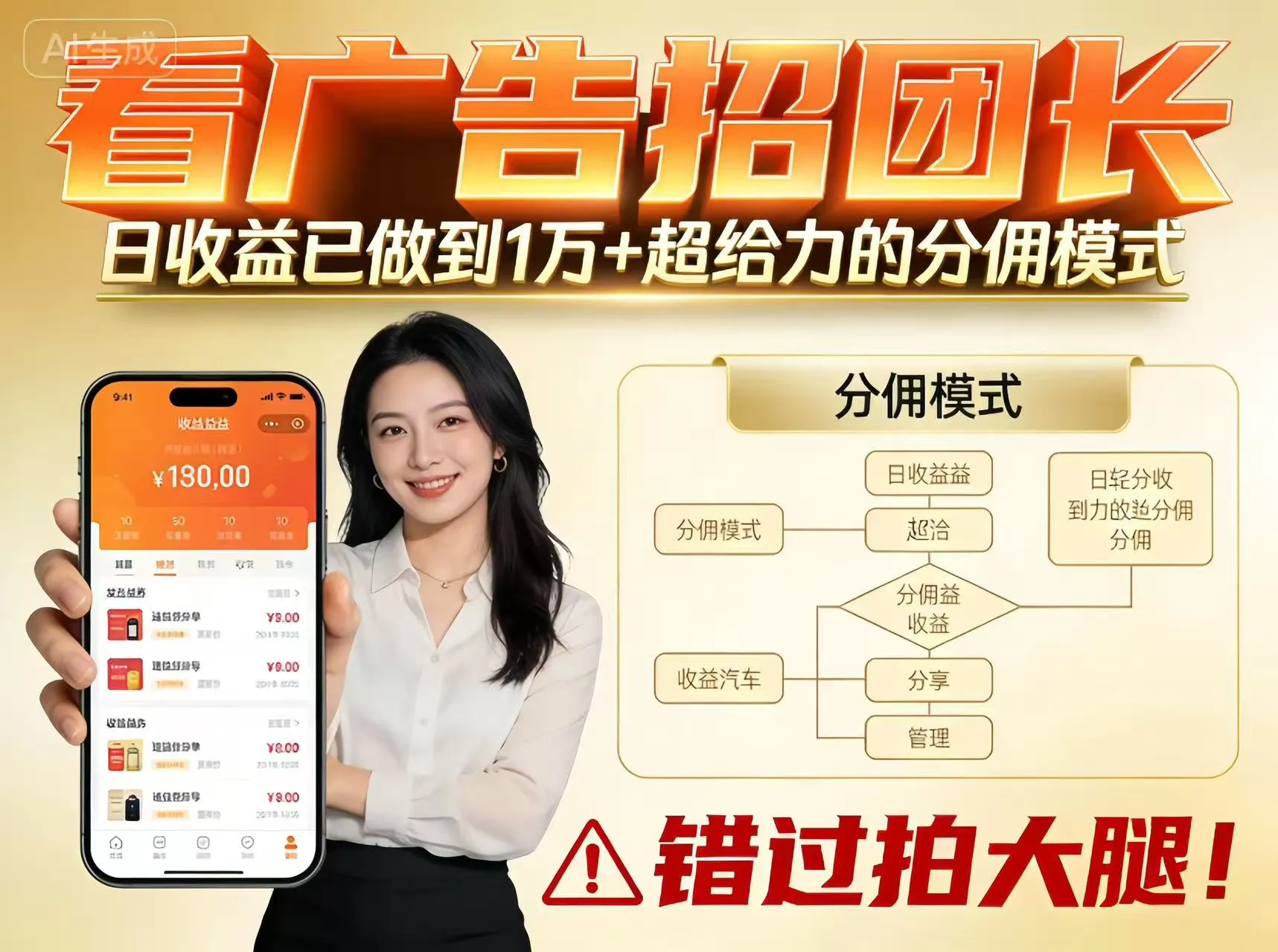 看广告招团长，团队收益已做到日入1万，分佣模式超给力，错过拍大腿-趣酷猫资源网