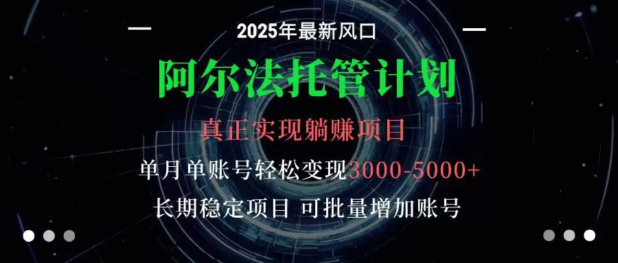 阿尔法托管计划 单账号月入3000-5000，长期稳定项目，新手小白轻松上手-趣酷猫资源网