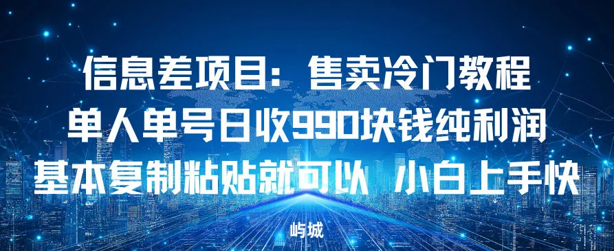 信息差项目：售卖冷门教程，单人单号日收9张纯利润，基本复制粘贴就可以，小白上手快-趣酷猫资源网