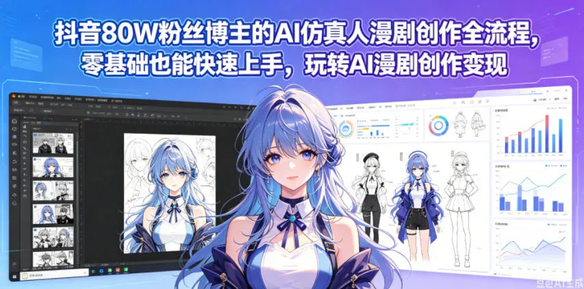 抖音80W粉丝博主的AI仿真人漫剧创作全流程，零基础也能快速上手，玩转AI漫剧创作变现_趣客盟