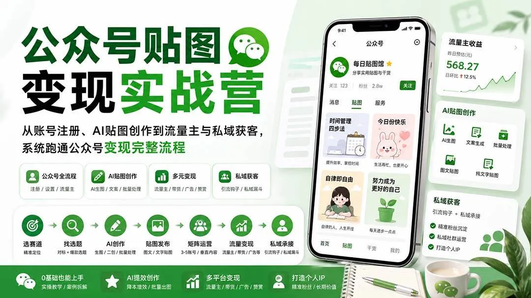 【实战攻略】公众号变现全流程：注册、AI贴图创作、流量主+私域获客，一站式解锁变现秘诀（20120期） - 趣客盟