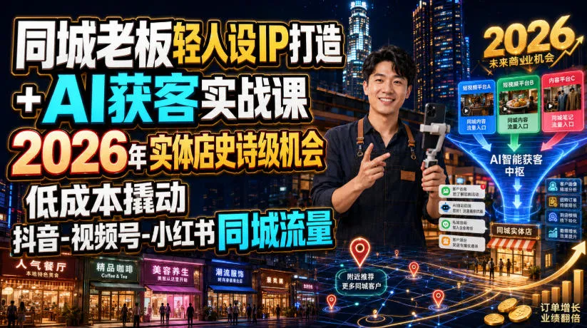 【2026实体店新机遇】同城老板AI助阵轻人设IP课程，实战解锁抖音、视频号、小红书同城流量秘籍_趣客盟