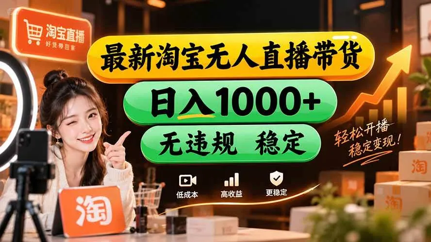 【淘宝独家】无人直播新玩法，日赚2000+，稳定无封号，矩阵操作，长期收益 - 趣客盟