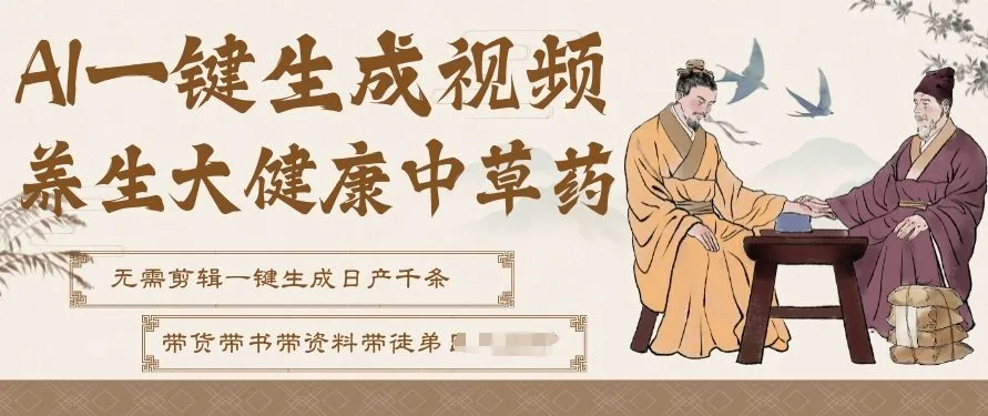 AI一键生成养生中草药视频，无需剪辑直接可发布，可带书带素材带资料带徒弟，流量财富嘎嘎猛-趣酷猫资源网