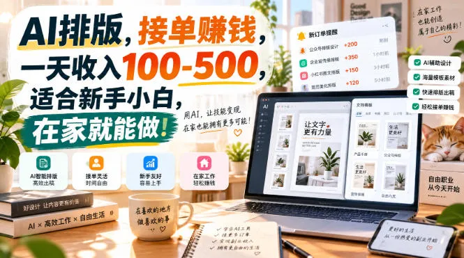 在家轻松上手，AI排版接单赚100-500元/天，适合新手小白，日结项目！ - 趣客盟