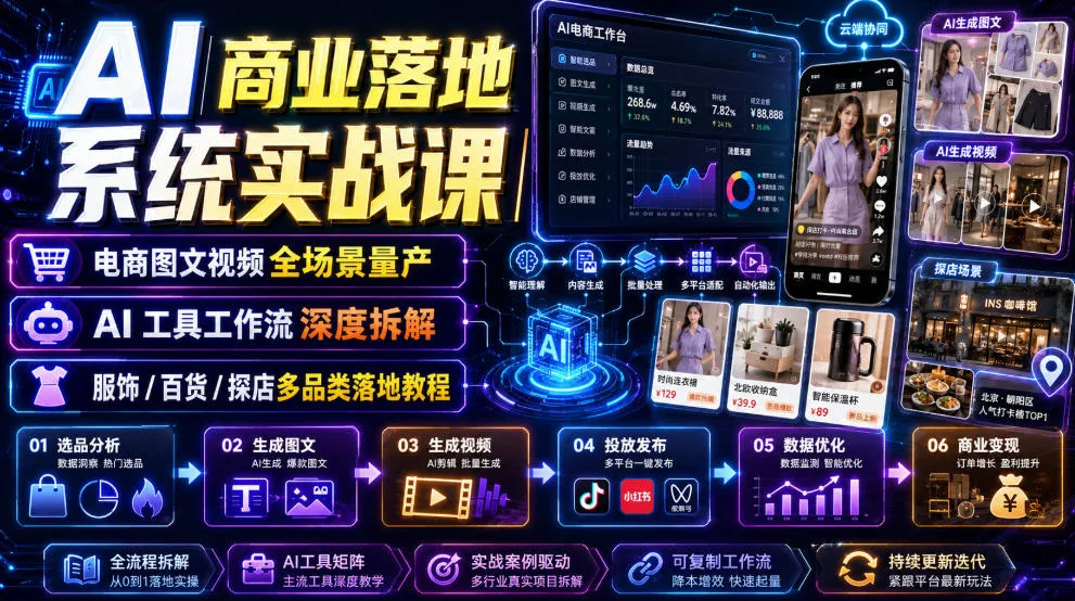 AI商业落地实战课：电商图文视频全场景AI应用·工具工作流深度解析·服饰百货探店多品类AI落地指南_趣客盟