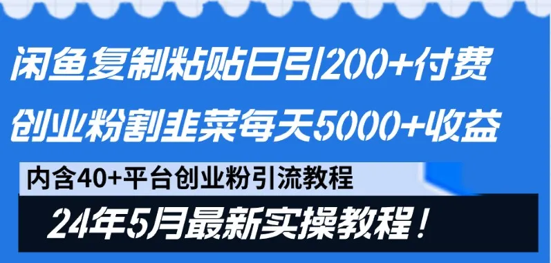 闲鱼复制粘贴日引200+付费创业粉，24年5月最新方法！割韭菜日稳定5000+收益-趣酷猫资源网
