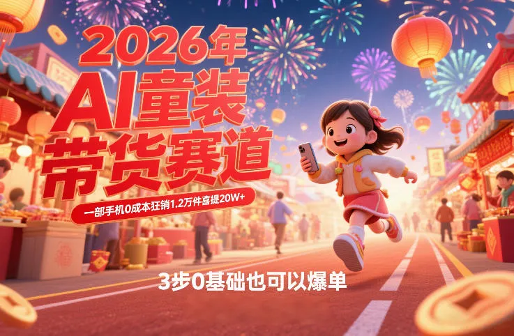 AI童装新春带货赛道，一部手机0成本狂销1.2万件喜提20W+，3步0基础也可以爆单-趣酷猫资源网