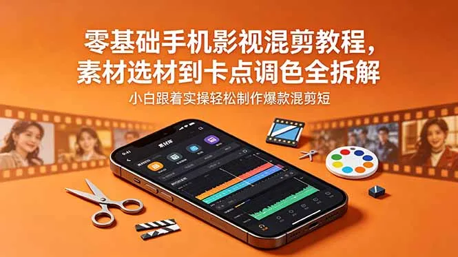 零基础手机影视混剪教程，素材选材到卡点调色全拆解，小白跟着实操轻松制作爆款混剪短片_趣客盟
