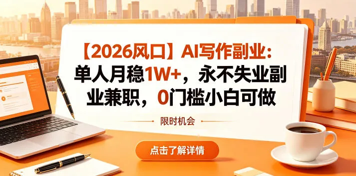 【2026风口】AI写作副业：单人月稳1W+，永不失业副业兼职，0门槛小白可做【揭秘】_趣客盟