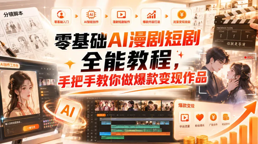 AI全能创作教程：零基础打造漫剧短剧，涵盖智能体搭建、脚本分镜、多平台视频生成、剪映精修，全题材爆款制作与变现策略 - 趣客盟