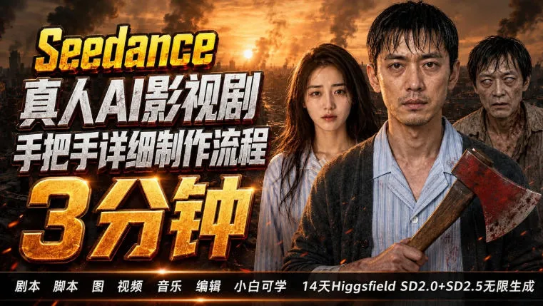 3分钟真人AI影视剧怎么做?SD 2.0手把手完整制作流程|Higgsfield 14天SD 2.0/2.5无限生成 3分钟真人AI影视剧怎么做?SD 2.0手把手完整制作流程|Higgsfield 14天SD 2.0/2.5无限生成