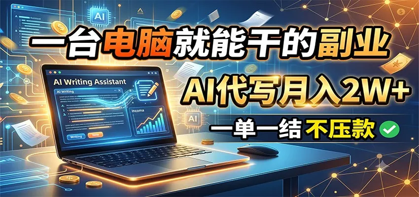 AI辅助高效副业:电脑操作月入2W+,单笔结算零压款,AI代写轻松赚_趣客盟