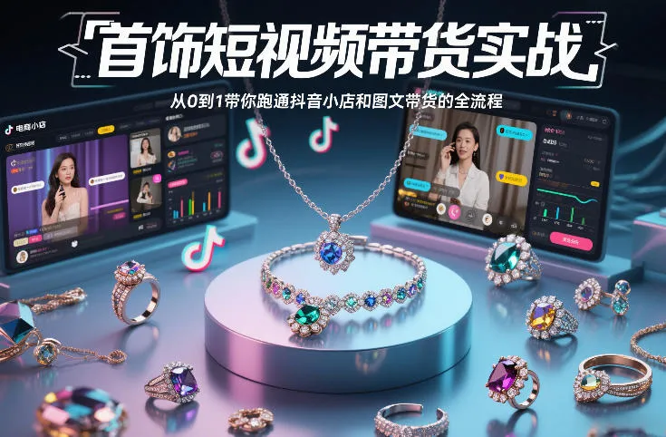 首饰短视频带货实战，从0到1带你跑通抖音小店和图文带货的全流程-趣酷猫资源网