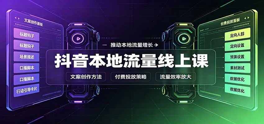 抖音本地流量运营课程:账号构建、短视频拍摄剪辑、文案撰写及付费推广技巧教学 - 趣客盟