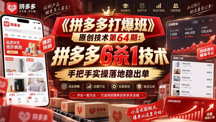 《拼多多6杀1绝技揭秘：手把手实操教学，稳定出单技术解析第64期》 - 趣客盟