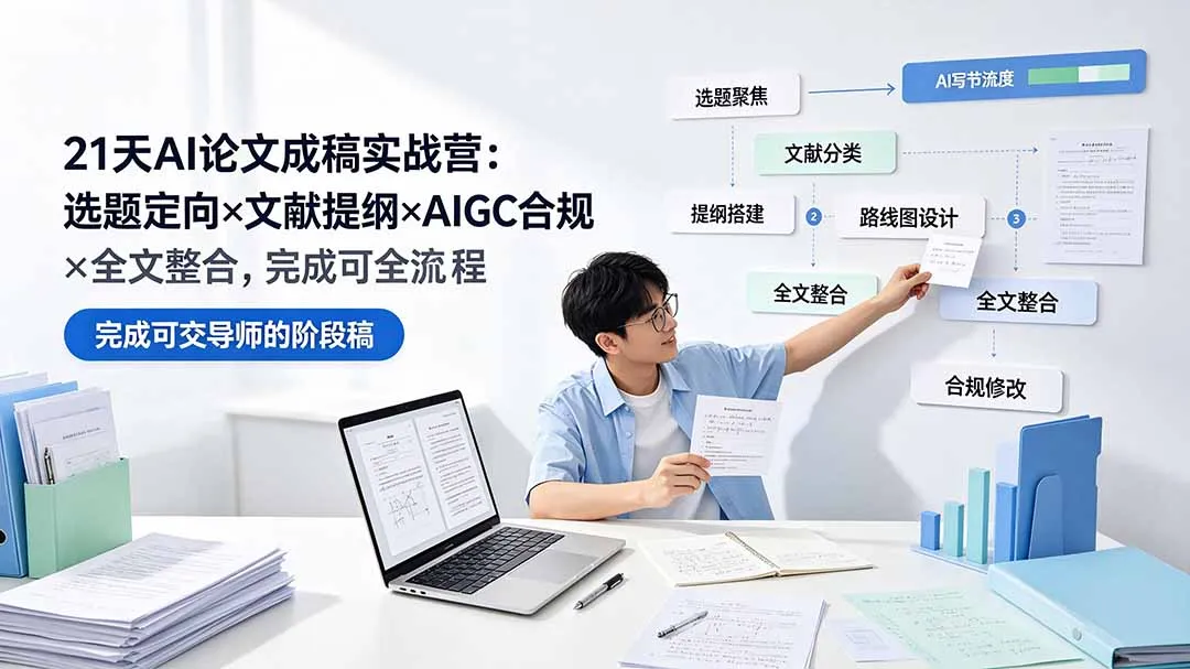 21天AI论文高效成稿营：选题+文献+AIGC合规+全文整合，导师认可阶段稿速成！_趣客盟
