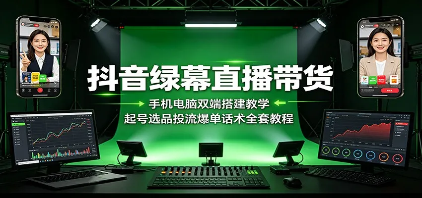 抖音绿幕直播带货全攻略：手机/电脑双端搭建+起号选品+投流爆单话术，一网打尽教程！_趣客盟