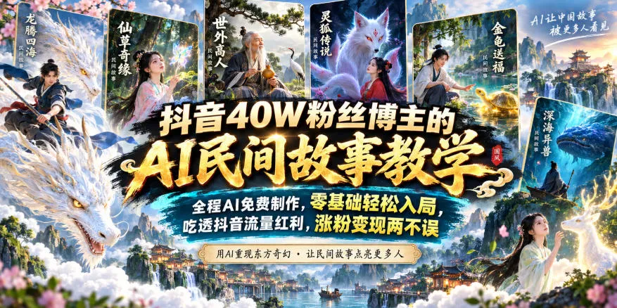 抖音40W粉丝博主的AI民间故事教学,全程AI免费制作,零基础轻松入局,吃透抖音流量红利,涨粉变现两不误