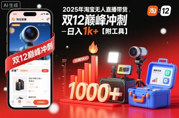 2025年淘宝无人直播带货，冲刺双12，日入1k+【附工具】【揭秘】-趣酷猫资源网