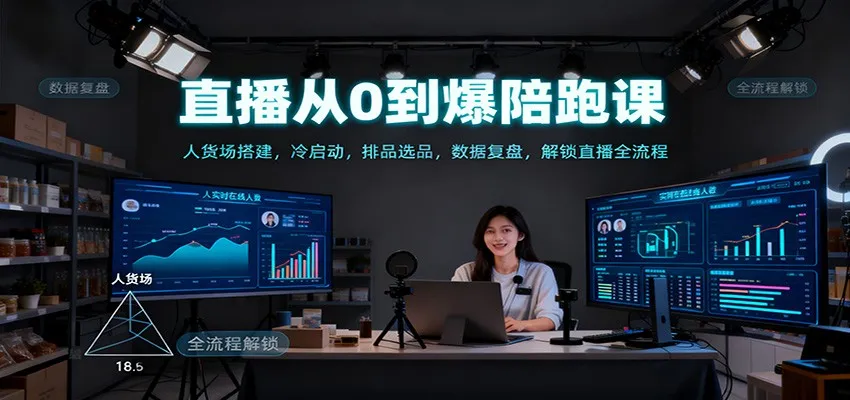 直播从0到爆陪跑课：人货场搭建，冷启动，排品选品，数据复盘，解锁直播全流程-趣酷猫资源网