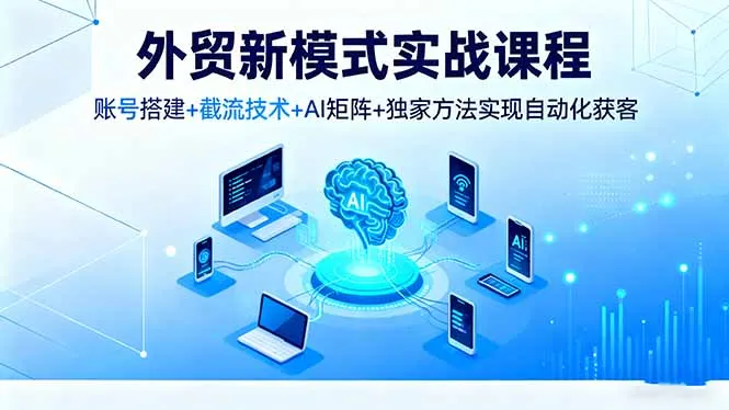 外贸新模式实战课程，账号搭建+截流技术+AI矩阵+独家方法实现自动化获客-趣酷猫资源网