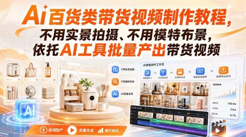 AI助力百货带货视频高效制作：无需实景、无需模特，AI工具批量生成带货内容教程 - 趣客盟
