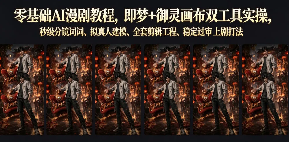 AI零基础漫剧制作教程：梦+御灵画布实操，秒速分镜词、真人建模、全流程剪辑及过审上剧技巧_趣客盟