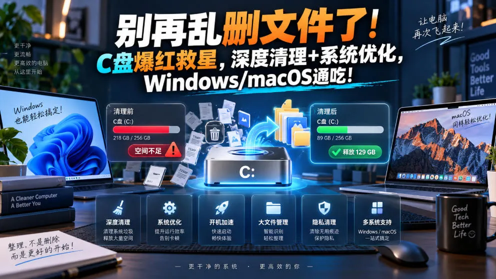 “拯救C盘爆红！高效文件清理+系统优化神器，Windows/macOS通用，告别杂乱无章” - 趣客盟