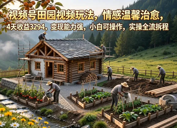视频号田园视频玩法，情感温馨治愈，4天收益3294，变现能力强，小白可操作，实操全流程拆解_趣客盟