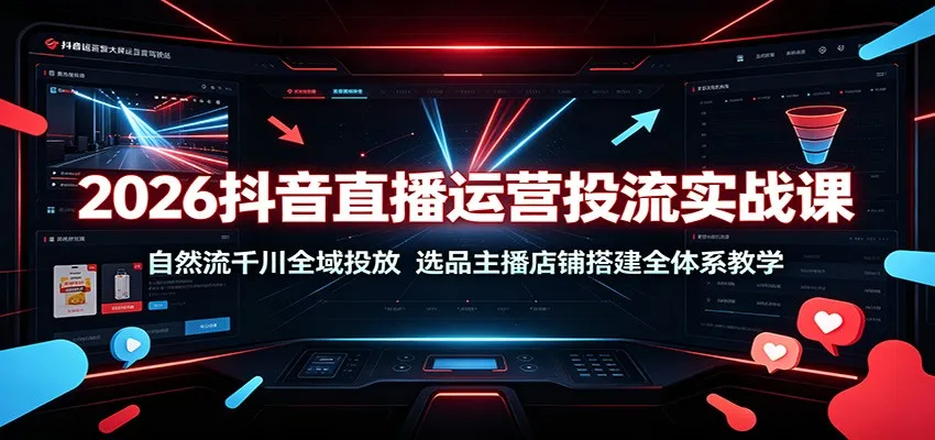 2026抖音直播运营实战课：千川全域投放策略+自然流选品，主播店铺搭建全攻略教学_趣客盟