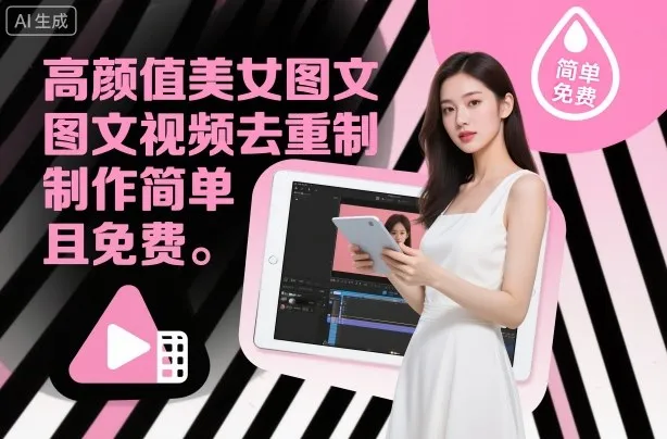 高颜值美女图文视频去重制作教学，制作简单且免费-趣酷猫资源网