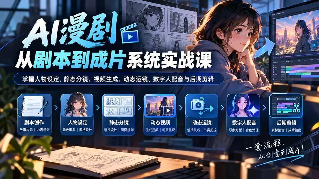 (20375期)AI漫剧从剧本到成片系统实战课:掌握人物设定、静态分镜、视频生成、动态运镜、数字人配音与后期剪辑 (20375期)AI漫剧从剧本到成片系统实战课:掌握人物设定、静态分镜、视频生成、动态运镜、数字人配音与后期剪辑